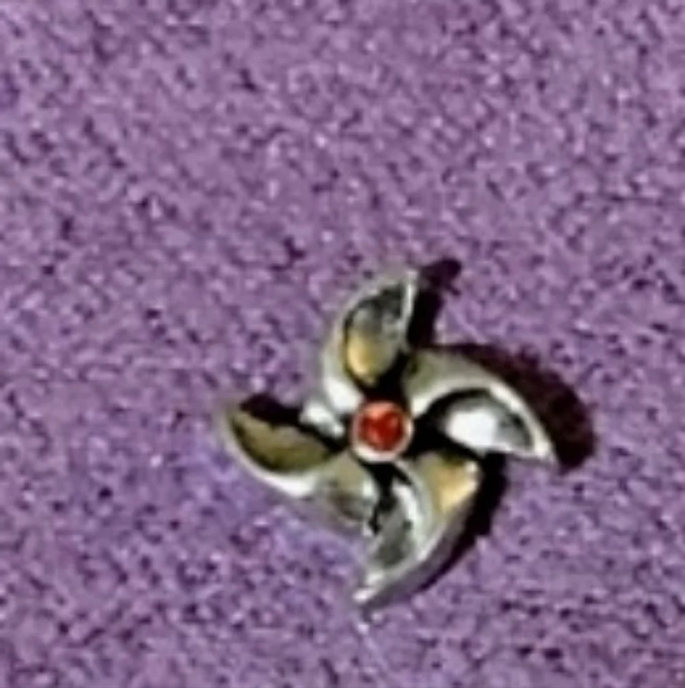 Silver-tone Pinwheel Charm with Red Rhinestone Center For Floating Lockets